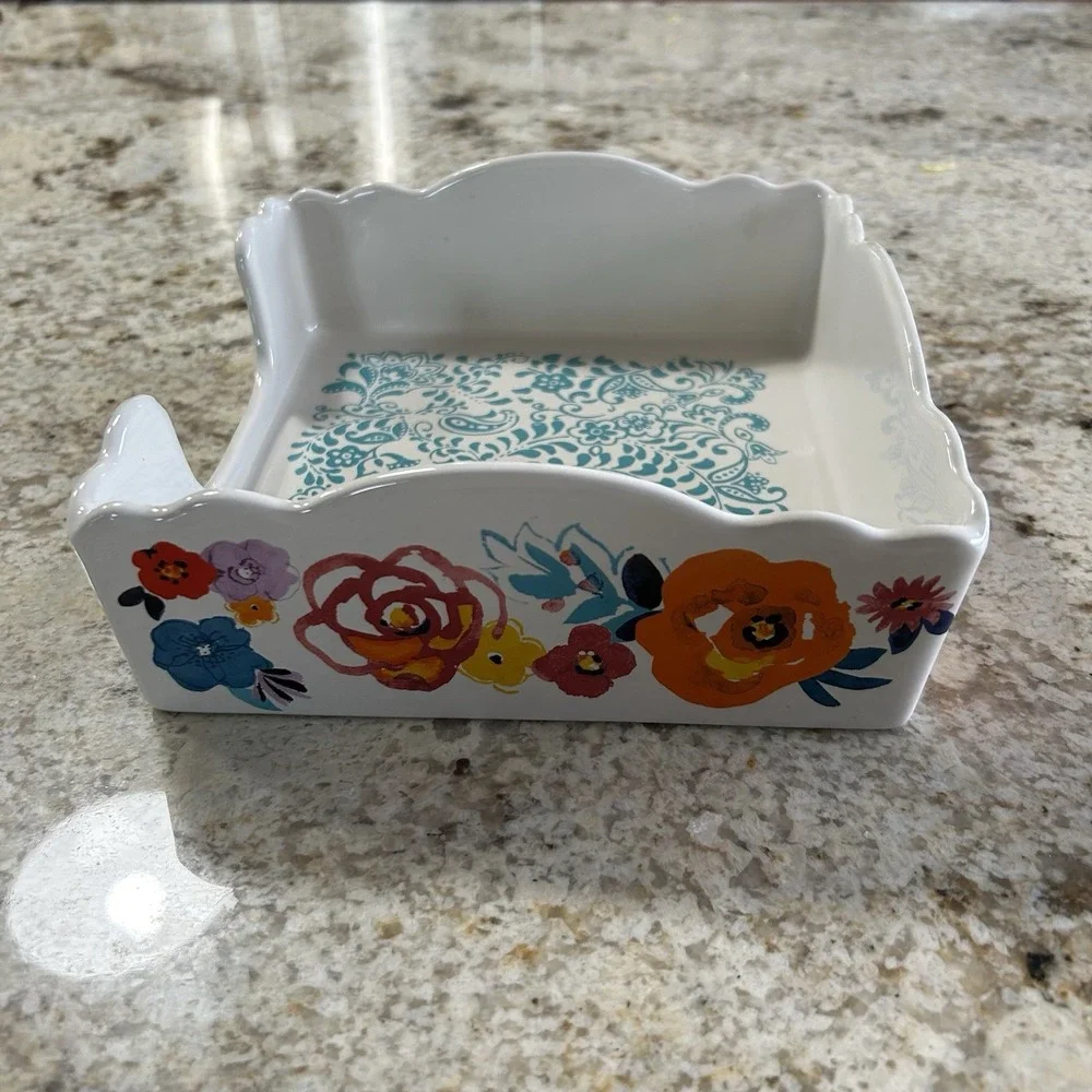 Pioneer Woman Floral Stoneware Square Napkin‎ Holder 8